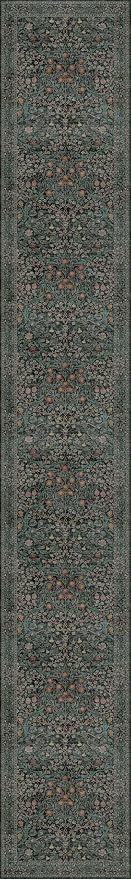 Dark Green Washable 3x20 Extra Long Runner Rug