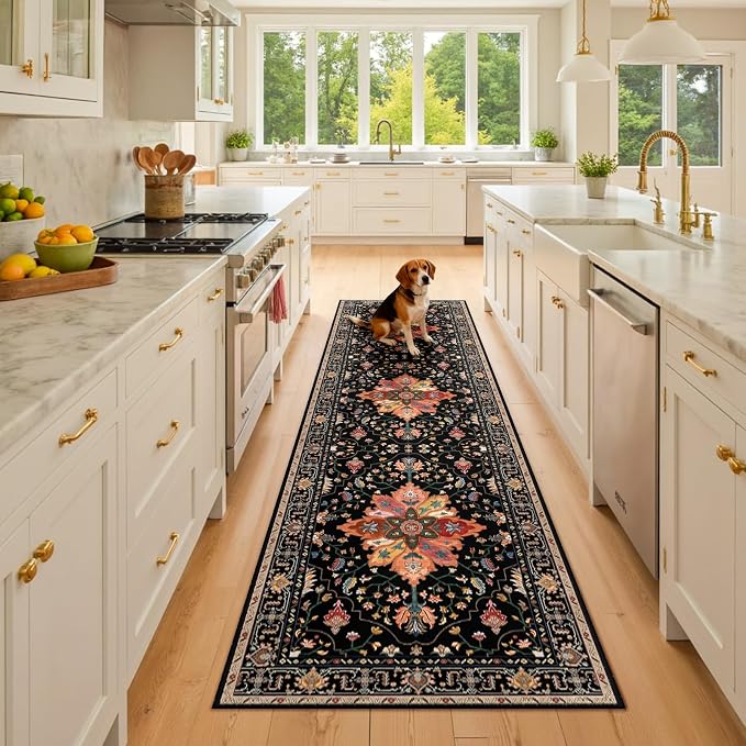 RELEANY Area Rugs Runner 2'6"x8' Washable Non-Slip, Floral Vintage Distress