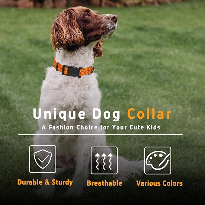 Dog Collar, Classical Indian Spirit Boys Girls Puppy Collar for Small Medium Large Dogs, Adjustable Soft Indian Pet Collar with Safety Buckle for Male Females(Orange, S)
