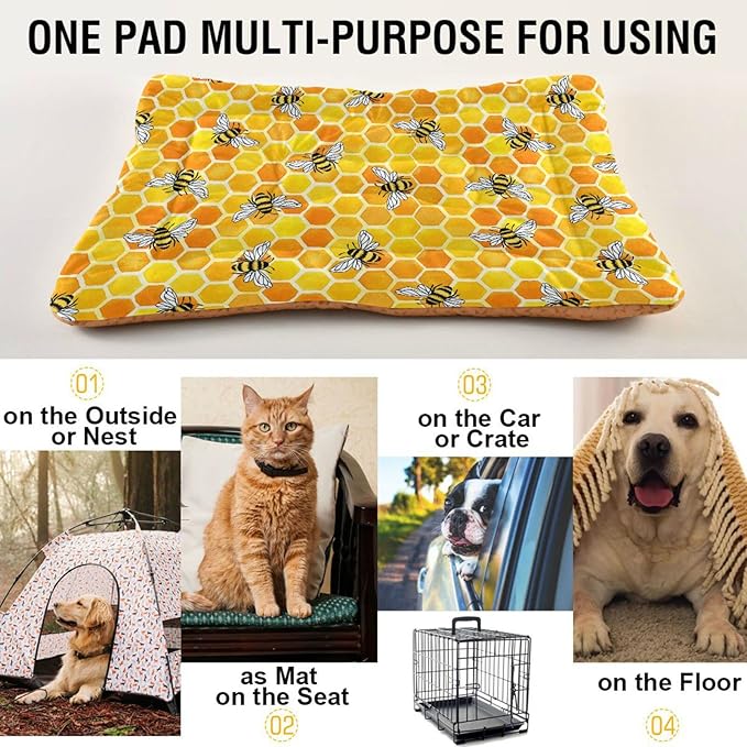 Pet Bed Honeycomb Bees Dog Bed Mat Absorbing Non Slip Pad Pet Sleeping Mat for Small, Medium, and Large Dogs Puppy Cat 36 in x 24 in