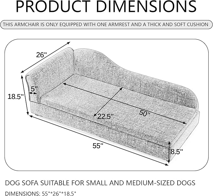 Oversized Pet Sofa Bed for Large Dogs, 55 Inch Modern Dog Couch with Orthopedic Memory Foam, Sturdy Furniture Style Pet Bed with Weight Capacity 220 lbs, (Grey-1)
