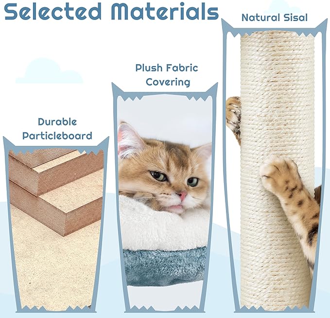 Yaheetech 45.5in Ocean-Themed Cat Tree Multi-Level Cat Tower, Plush Pet Furniture with Shark's Mouth-Shaped Nest, Sea Star-Shaped Perch, Jellyfish-Style Hammock for Indoor Kitty