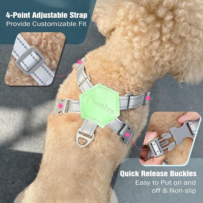 Pawaboo Small Dog Harness and Leash Set, Puppy Harness X-Frame No Pull No Choke, Dog Vest Harness Adjustable for Small Medium Sized Dogs, Soft Breathable Pet Harness for Walking Outing, M, Mint Green