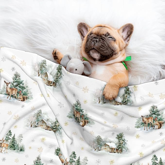 Cabin Blanket for Dogs Cats - Winter Throw Blanket 30x20 Moose Snowflake Pet Couch Blankets for Puppy