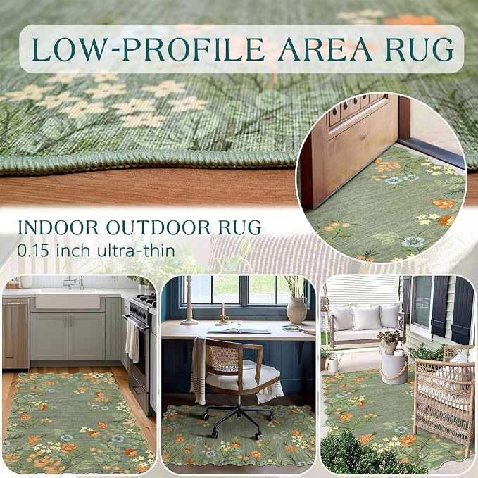 Sage Green Floral Entry Rug