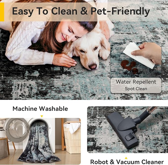 RELEANY Washable Area Rugs 5'x7' Non-Slip Modern Abstract Soft