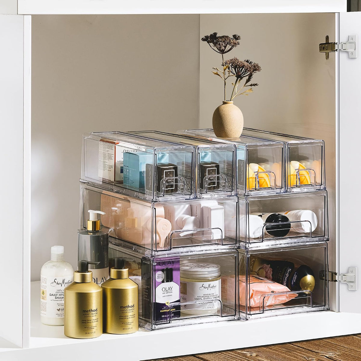 Sorbus Clear Stackable Storage Drawers with Handles (1 Medium + 2 Small)