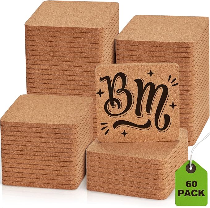 60 PCS Cork Coasters for Laser Engraving, Thick Absorbent Blank Coasters | 4