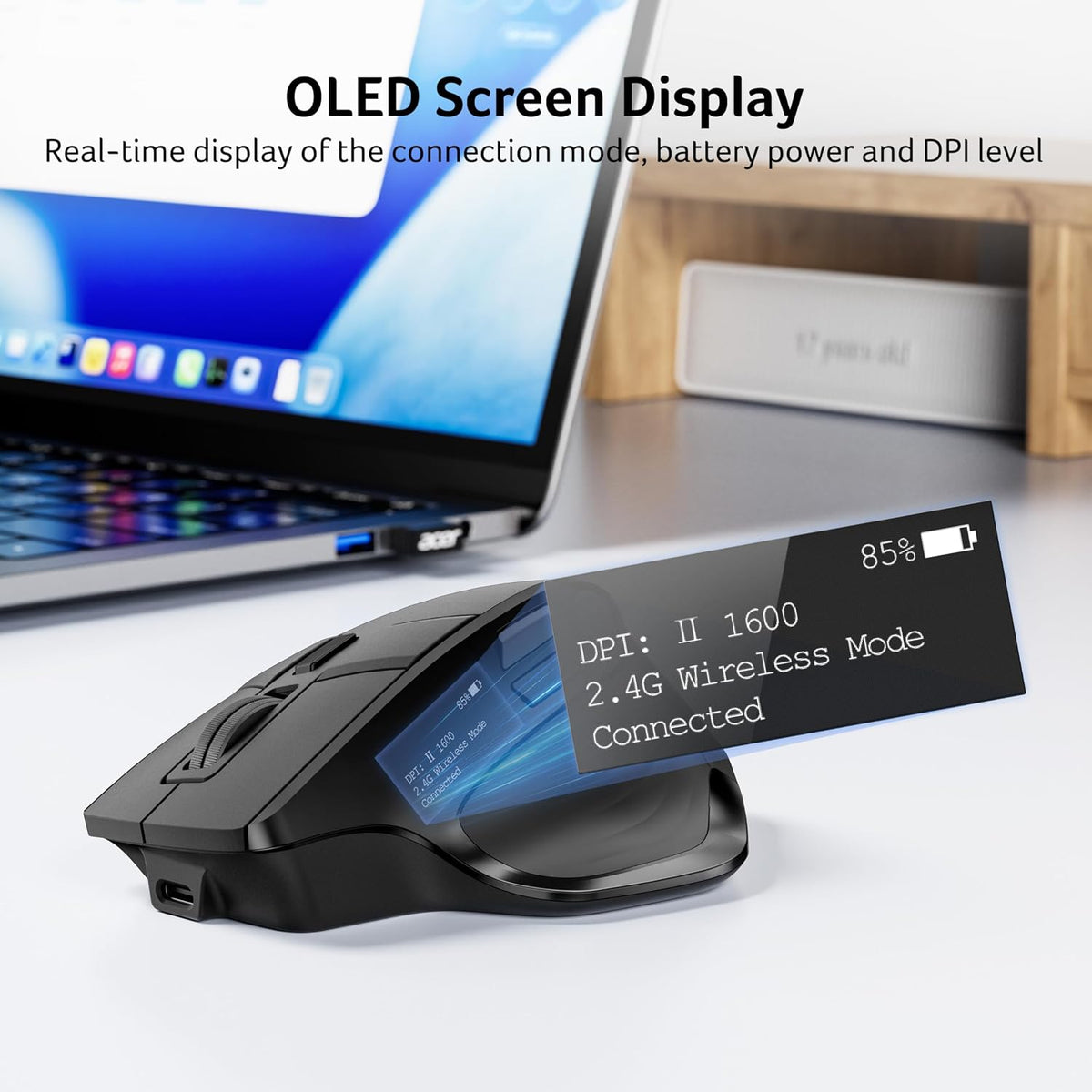 Acer Wireless Mouse for Laptop, Computer Mouse Ergonomic for 4 Devices