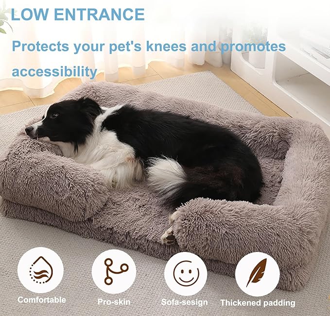 Dog Beds Large Sized dog Orthopedic, Sofa Dog Bed with Waterproof Lining and Nonskid Bottom, Rectangle Washable Dog Bed for Medium Small Dogs and Cats Comfortable ( Color : Brown2 , Size : 51 x 35" )