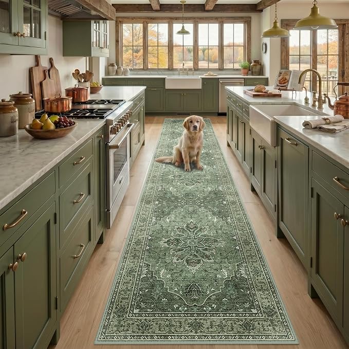 RELEANY Area Rugs Runner 2'x10' Washable Non-Slip, Floral Vintage Distress