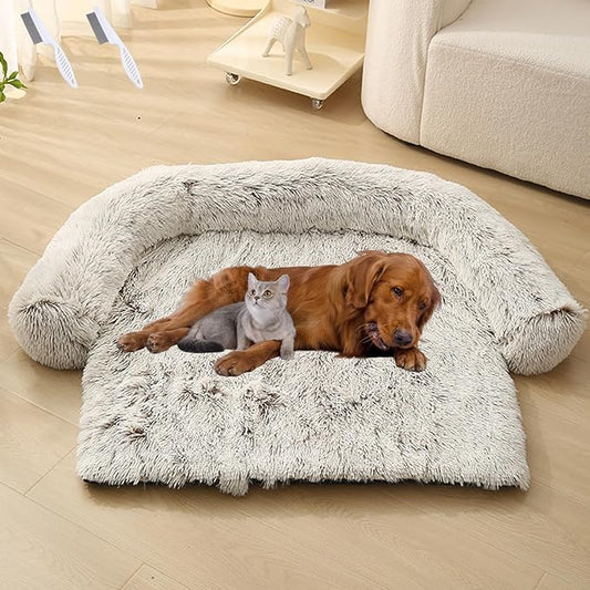 Dream Cloud Pet Sofa Bed for Dogs Cats, 2026 Washable Removable Calming Fluffy Plush Mat for Furniture Protector, Long Fur Non-Slip, for Small/Medium/Large Home Pets (Coffee, XL: 47.2 * 37.4IN)