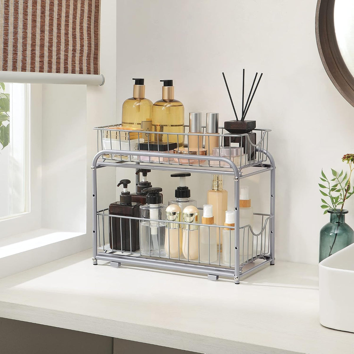SONGMICS 2-Tier Under Sink Pull Out Organizer, Kitchen Bathroom Spice Rack