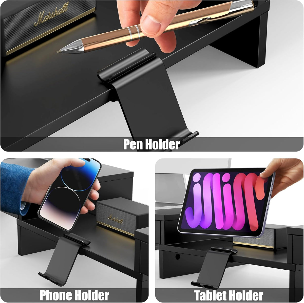 Simple Houseware Desk Dual Monitor Stand Riser with 2 Drawers, Black