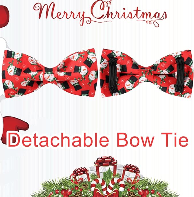 Christmas Dog Collar with Bow Tie, Christmas Collar for Puppy Girl Boy Dog or Cat, Bowtie Dogs Collars with Durable Metal Buckle, Cute Pet Collars, L