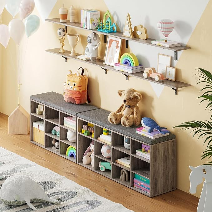 DINZI LVJ Shoe Bench, 9 Cubbies Shoe Organizer