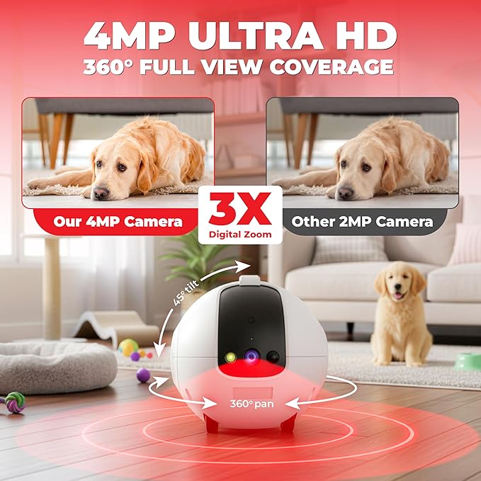 1440P Robot Dog Camera for Pets – Smart Rolling Pet Camera on Wheels with 10,000mAh Battery, 6 AI Modes, Two-Way Talk, 360° Patrol, Full-Color Night Vision, 256GB Support