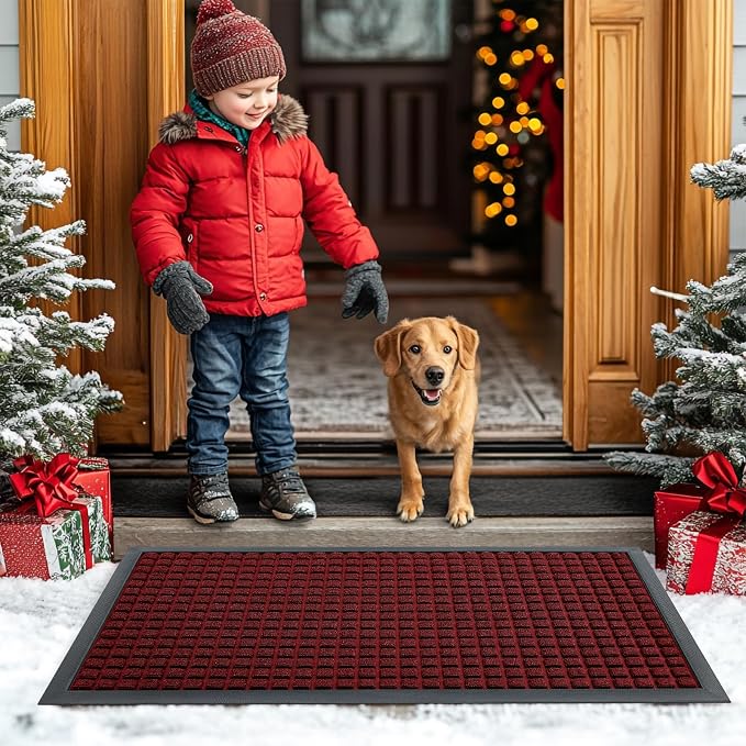Smiry Front Door Mat Outside Entrance, Heavy Duty Natural Rubber Doormat