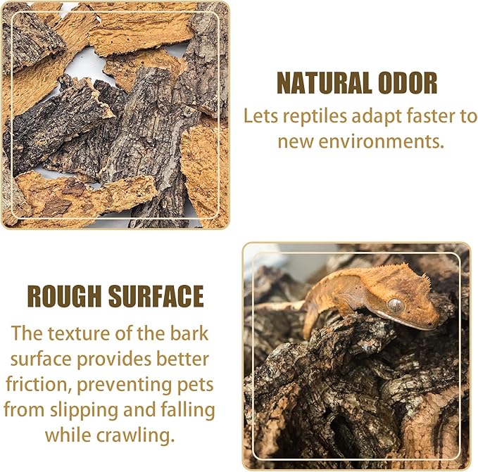 VCEPJH Reptile Bark Bedding,1 LB Natural Cork Bark for Reptiles Flat Cork Wood Terrarium Substrate Tank Supplies for Snake Spiders Bearded Dragons Hermit Crabs Geckos