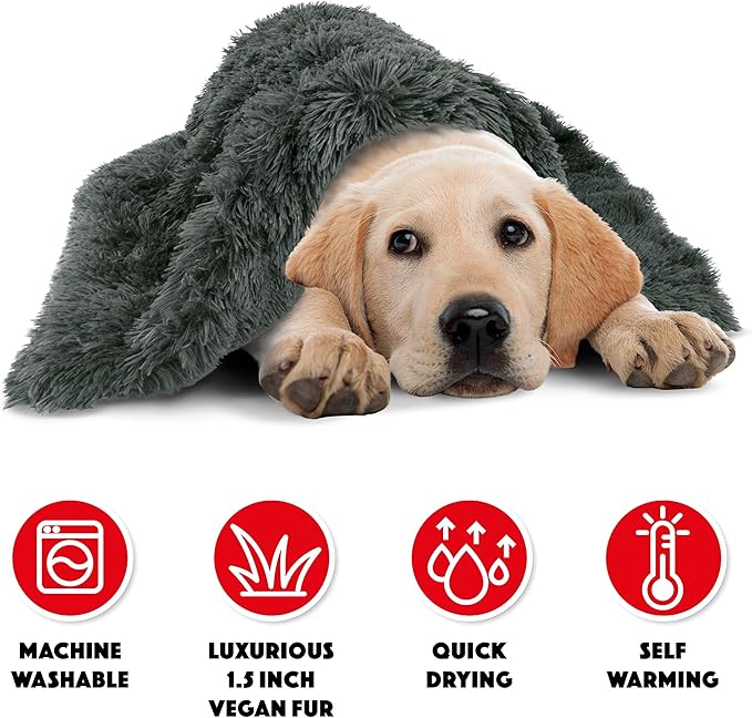 The Dog’s Blanket – Faux Fur Dog Blanket, Grey, Large, 28x42