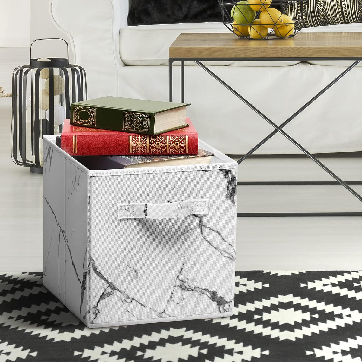 Sorbus 11 x 11 Storage Cubes, Foldable Fabric Bins (4 Pack, Marble White)