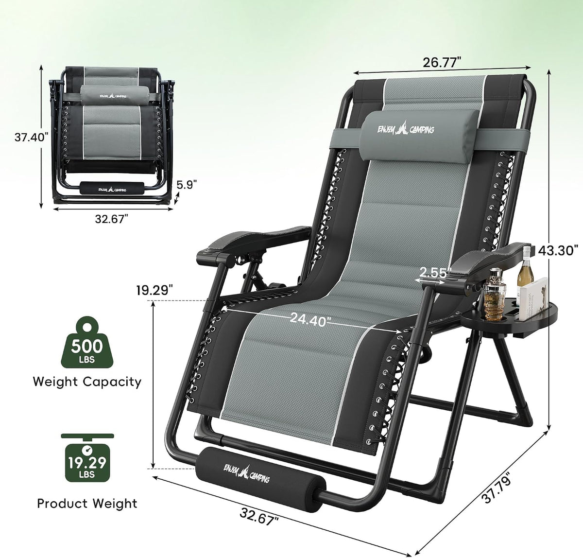 Amopatio XXL Padded Zero Gravity Chairs Foldable Zero Gravity Lounge Chair Outdoor Portable Reclining Chair with Removable Cup Holder/Headrest/Footrest