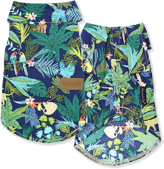 Parisian Pet Unisex Amazonia Shirt - Leafy Beach Outfit - Cotton Summer Clothes - Stylish Hook and Loop Dog Costume - Machine Washable for Large Dogs - XL