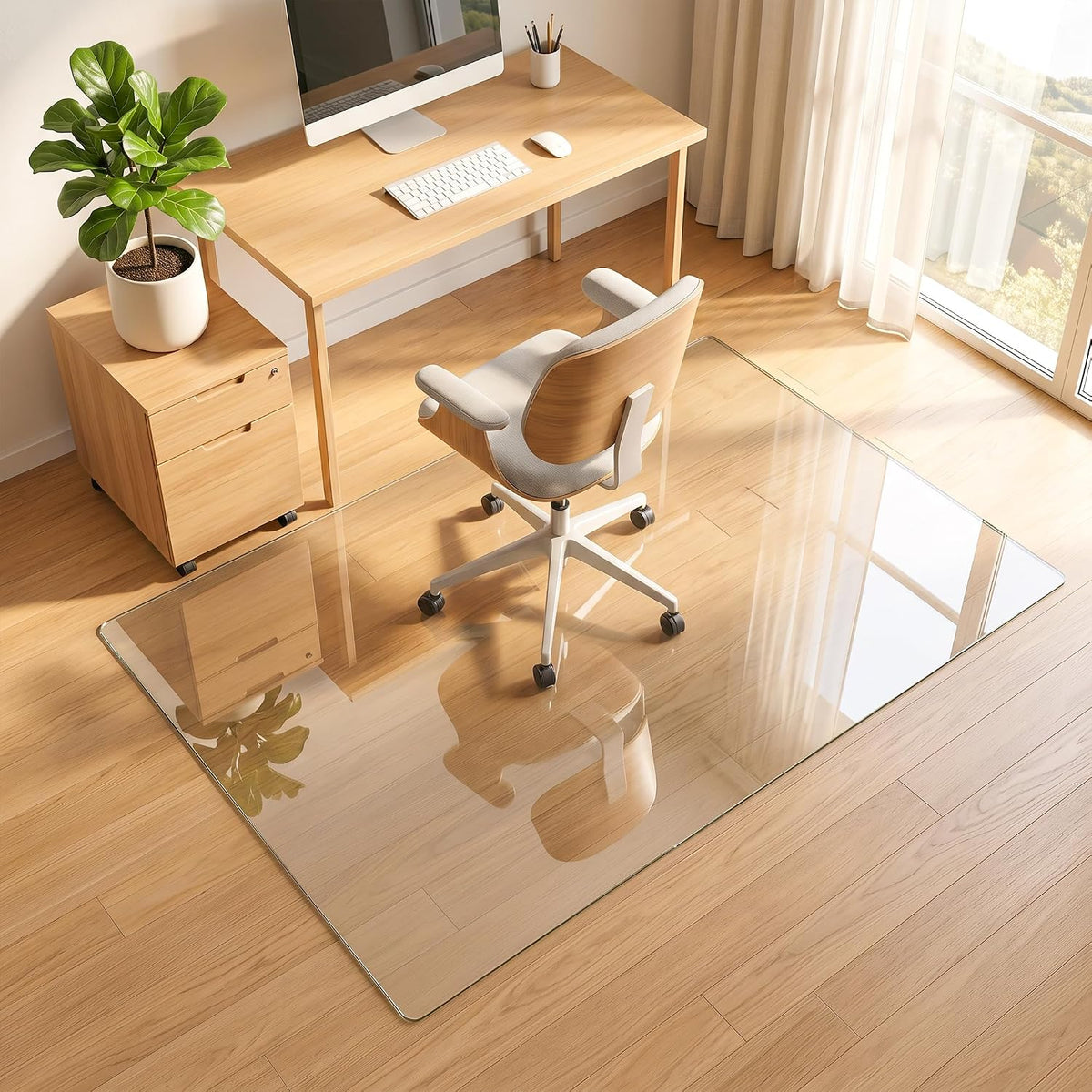 30"x55" Tempered Glass Office Chair Mat for Carpet & Hardwood Floor