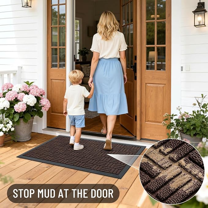 OLANLY Front Door Mat Outside Entrance 47x23, Heavy Duty Sturdy Natural Rubber