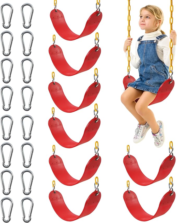 Sunnyglade 8PCS Swings Seats Heavy Duty with 66" Chain, Playground Swing Set Accessories Replacement with Snap Hooks, Support 250lb (8, Red)