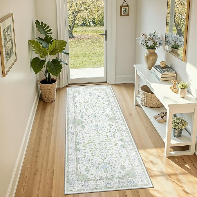 RELEANY Area Rugs Runner 2'x6' Washable Non-Slip, Floral Vintage Distress