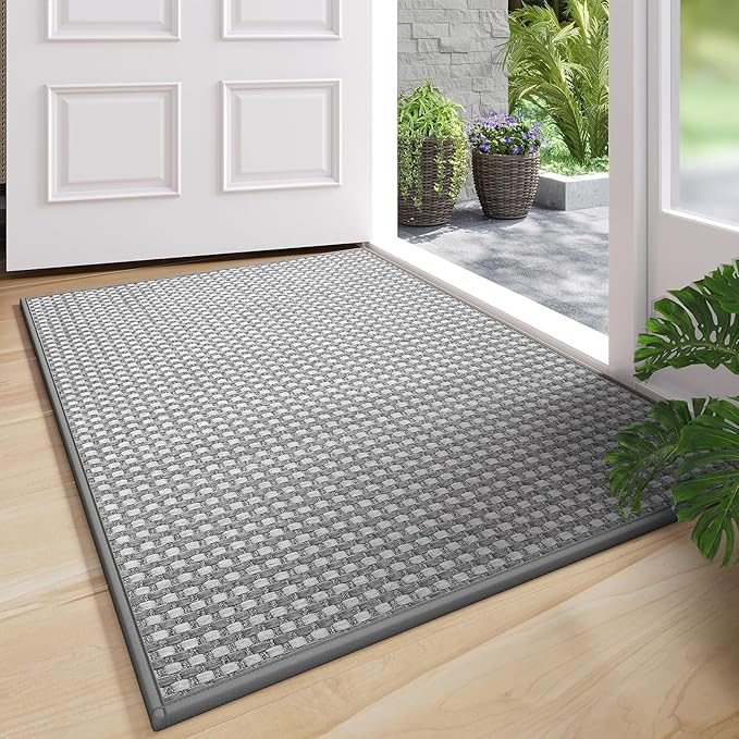 Front Door Mat 17''x30'', Absorbent Dirt Resist Washable Non Slip Low-Profile