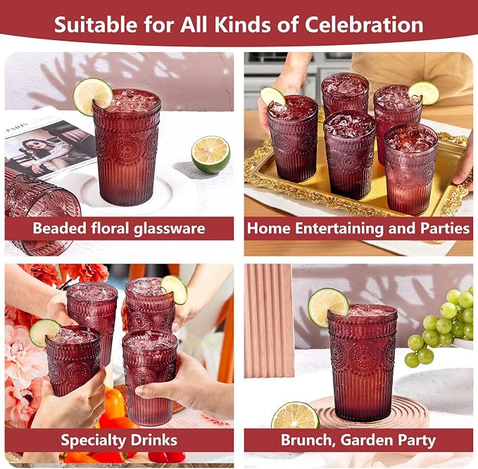 Ciaell 12 Pack Burgundy Plastic Water Glasses