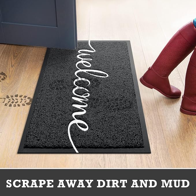 CozyBounty Black Door Mat Welcome Mats Outdoor Indoor Non-Slip Doormat