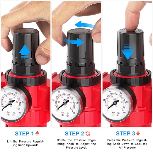 TAILONZ PNEUMATIC 1/2 Inch NPT 0-150 PSI Red Industrial Grade 4 Stage Air