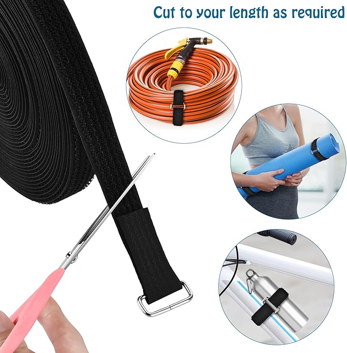 1"x39.4ft Hook and Loop Straps with 60 Buckles Adjustable Cut-to-Length Cable Ties Roll- Reusable Nylon Fastening Tape Cable Straps for Storage or Organization (1in x 39.4ft)