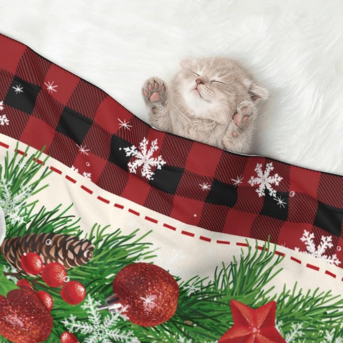 Xmas Blanket for Dog Cat - Snowflake Throw Blanket 40x30 Holiday Buffalo Plaid Pet Blanket for Couch Sofa Bed