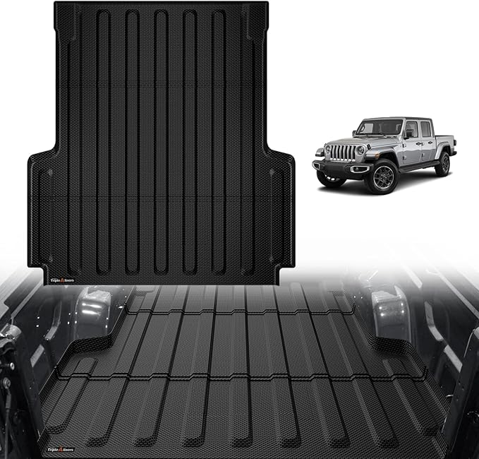 TripleAliners Truck Bed Mat Compatible with Jeep Gladiator JT 2025 2024 2020-2023 Accessories 5FT Vehicle Perfectly Flush All Weather Protection TPE Heavy Duty Pickup Car Bed Cargo Mat