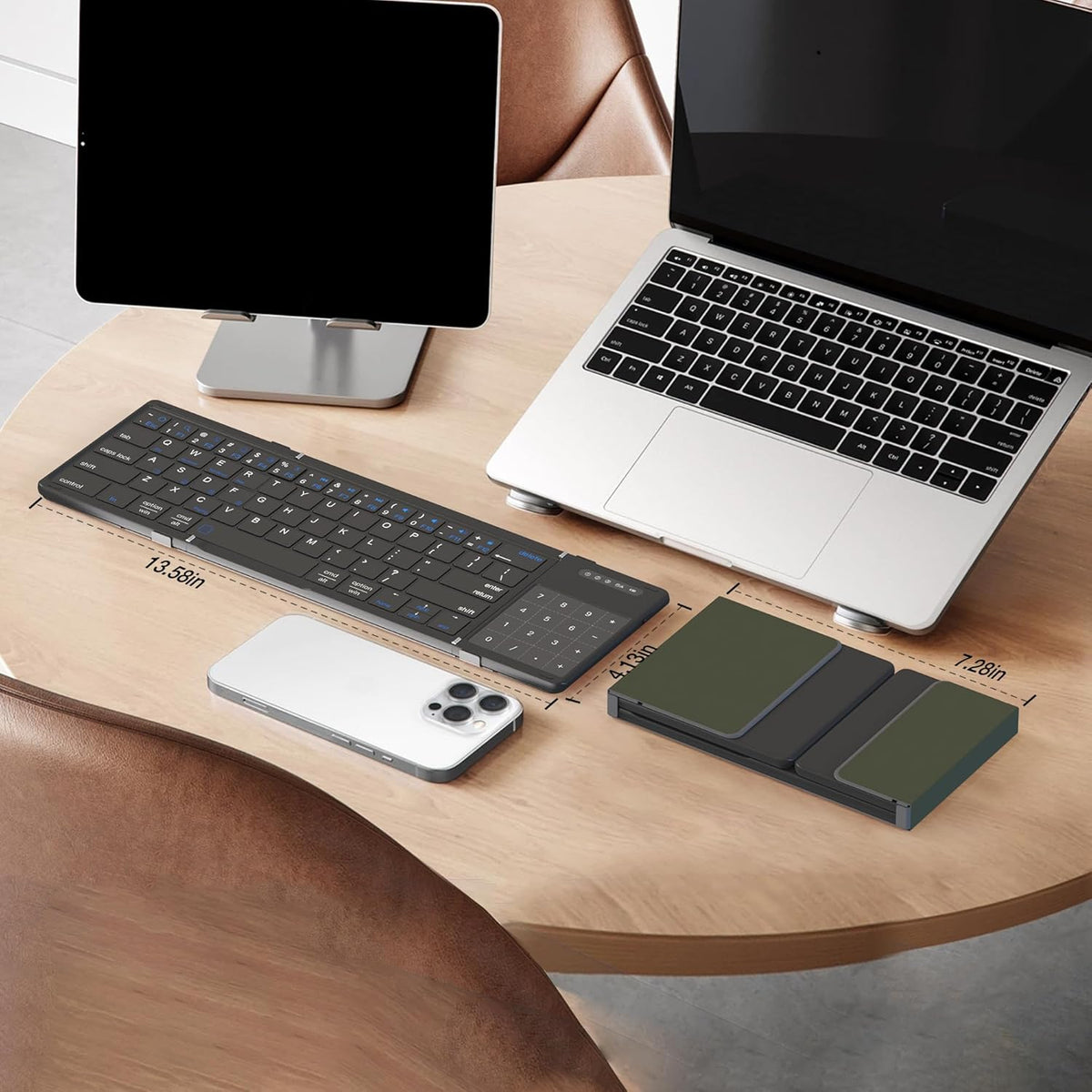 MOSHOU Foldable Bluetooth Keyboard with Trackpad & Numpad, 2.4G, Black