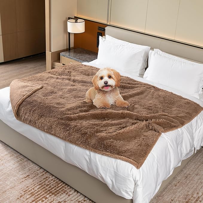 Brown Dog Blanket Waterproof Calming Pet Blankets Fluffy Long Faux Fur Pets Couch Throw Blankets for Cat Love Bed Cover Washable(Brown,M-57x40in)
