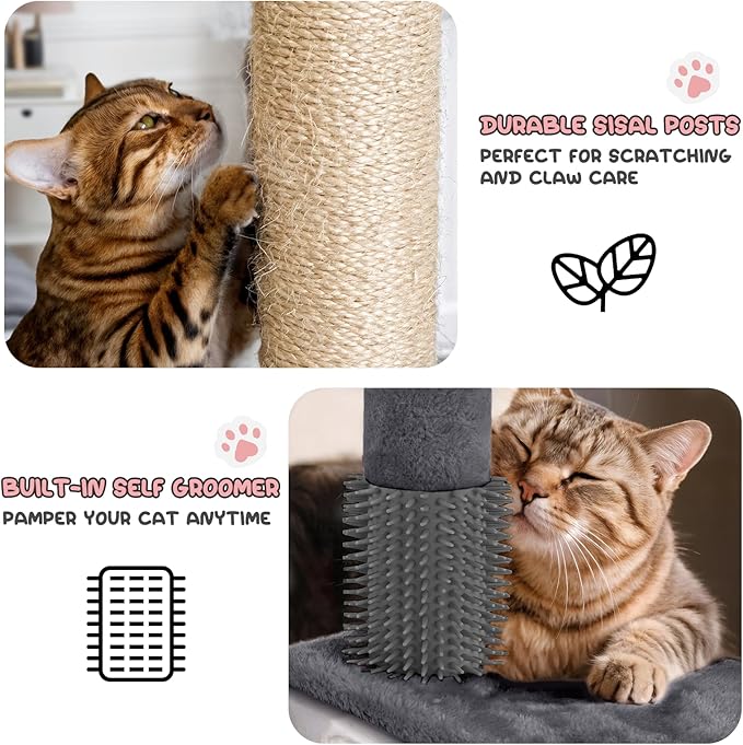 MoNiBloom 77 Inch Cat Tree Tower for Indoor Cats Large Adults, Tall Cat Tower with Scratching Post, Multi-Level Furniture Activity Center with Cat Condo Pet Play House, Smoky Grey