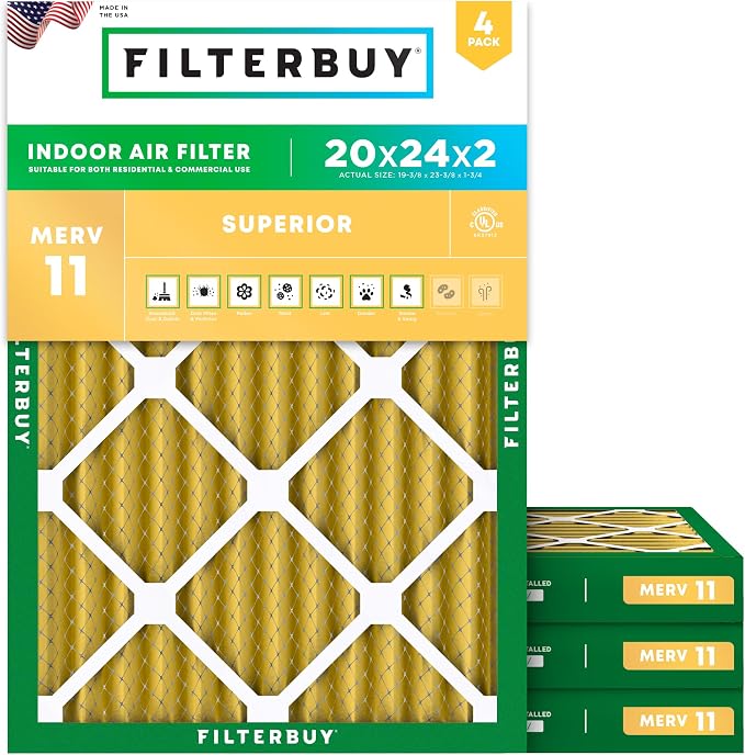Filterbuy 20x24x2 Air Filter MERV 11 Superior Pet & Allergy Defense,