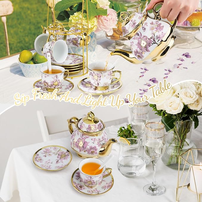 Ceramic Tea Set 20 Pcs, 700ml/23oz Porcelain Tea Pot Sets