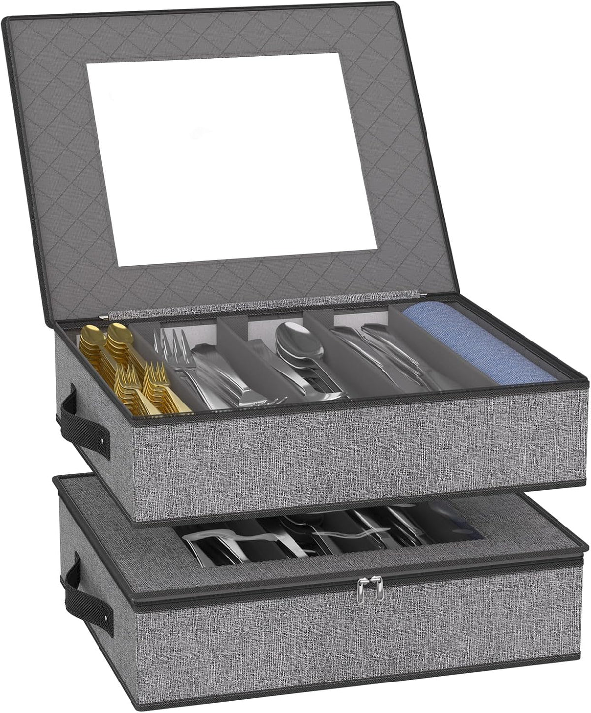 Silverware & Flatware Storage Organizer with Lid, 2 Pack Gray