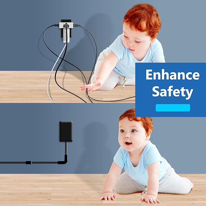 LIDER Outlet Extender with 3 Receptacles, 21W USB Type-A, and 2 USB Type-C, Ultra-Thin Wall Plate Plug with Cord Extender, 3-Outlet Power Strip, Flat-Face, Slim Design, ETL-Listed, 3ft Cord, Black