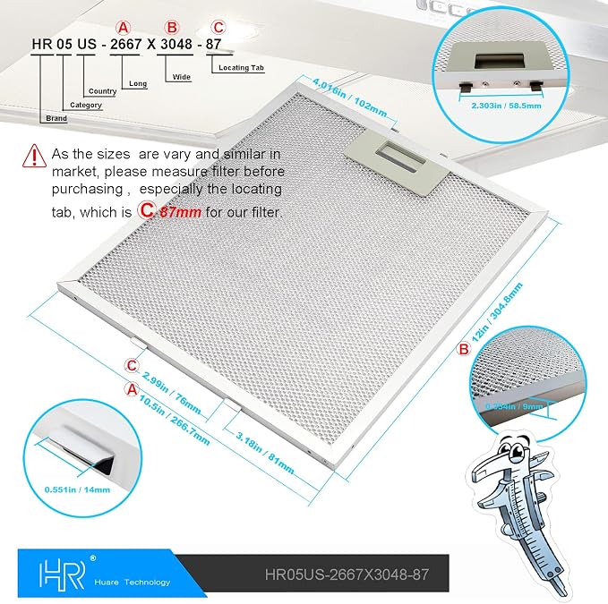 Updated W10169961A Range Hood Filter, Stove Vent Filter, Fits Whirlpool