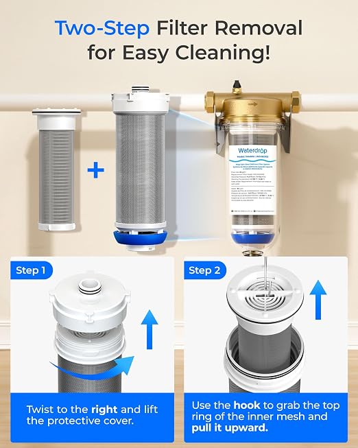 Waterdrop Mega Spin Down Sediment Filter, Upgraded Reusable Backwash Whole
