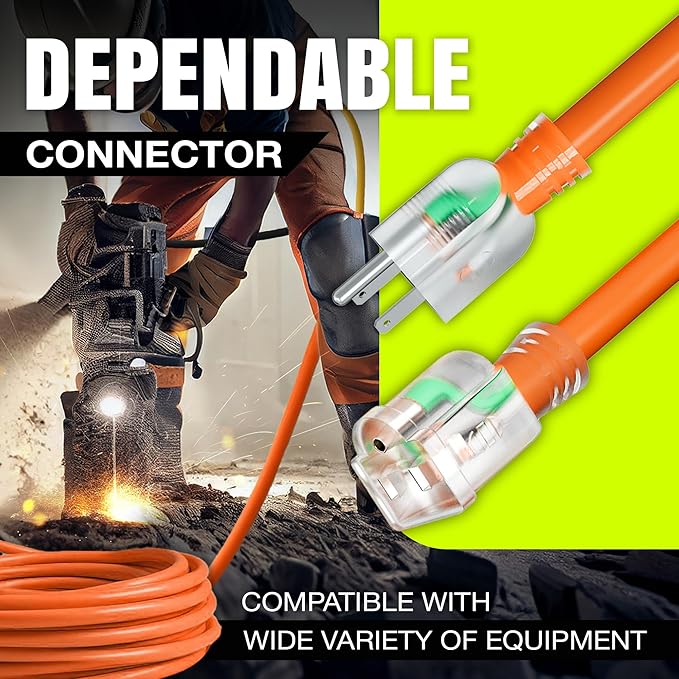 10ft Outdoor/Indoor Extension Cord 16/3 Gauge Heavy Duty 3 Prong SJTW, Waterproof, ETL Listed, Flexible Cold-Resistant Long Power Cord,13A 125V 1625W, Orange by LifeSupplyUSA