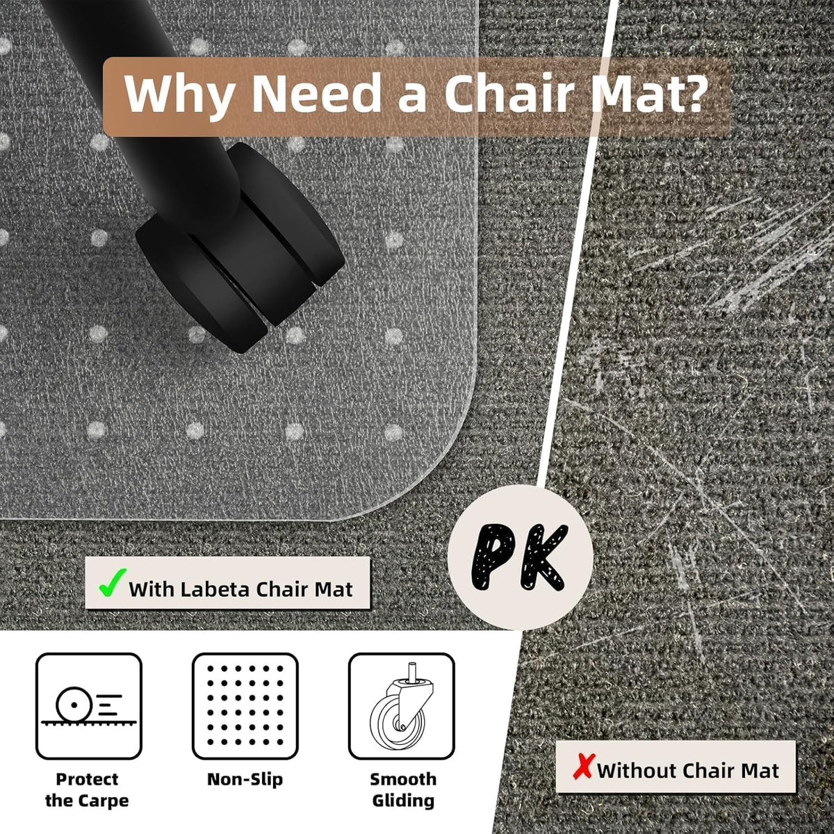 Office Chair Mat for Low-Pile Carpet 36" x 48", 2-Pack Office and Home Set