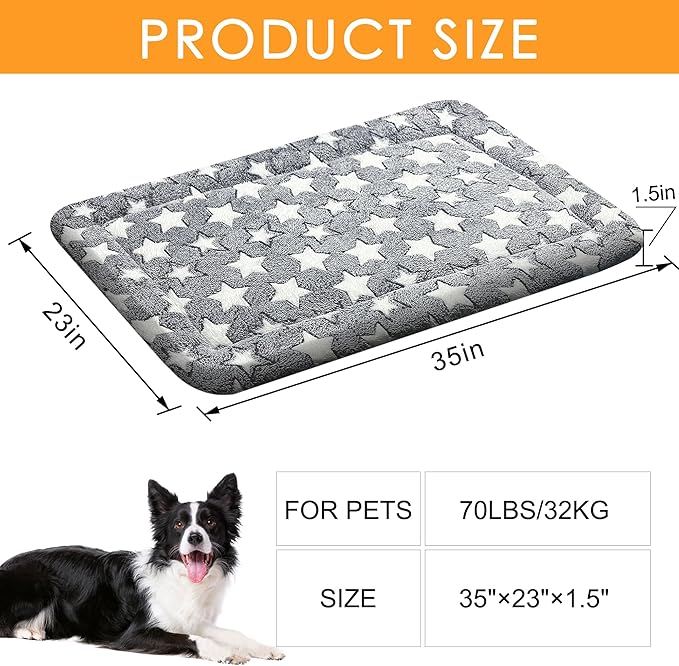 4 Pcs Washable Dog Bed Plush Orthopedic Outdoor Crate Mat with Non-Slip Bottom,Luxe Kennel Pad for Pets,Cozy Cage Cushion&Pet Sleeping Mattress Large Sized,Medium,Small Dogs,35 x 23 inch,Color Blend